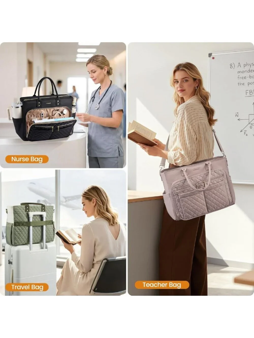 Quilted Tote Bag for Women | Stylish Laptop Shoulder Bag for Work & Travel